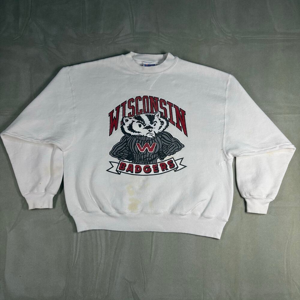 Vintage 90s‎ Hanes Wisconsin Badgers Bucky Graphic Crewneck Sweatshirt XL